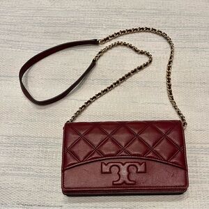 Tory Burch Red Quilted Crossbody Bag with Chain Strap